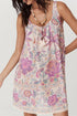Multicolour Floral Print Fringed Tie U Neck Sleeveless Mini Dress